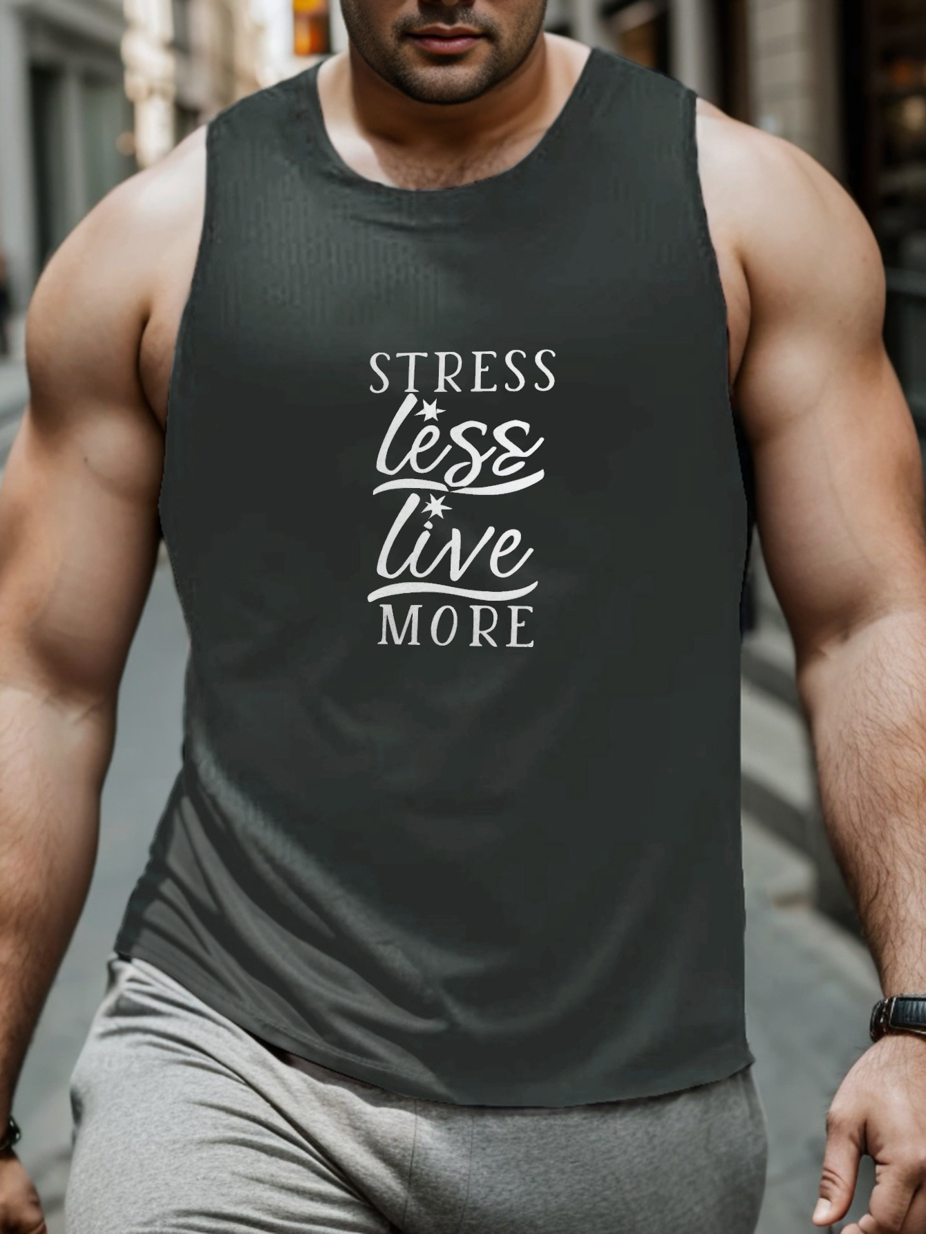 Men's Plus Size Round Neck Letter Graphic Tank