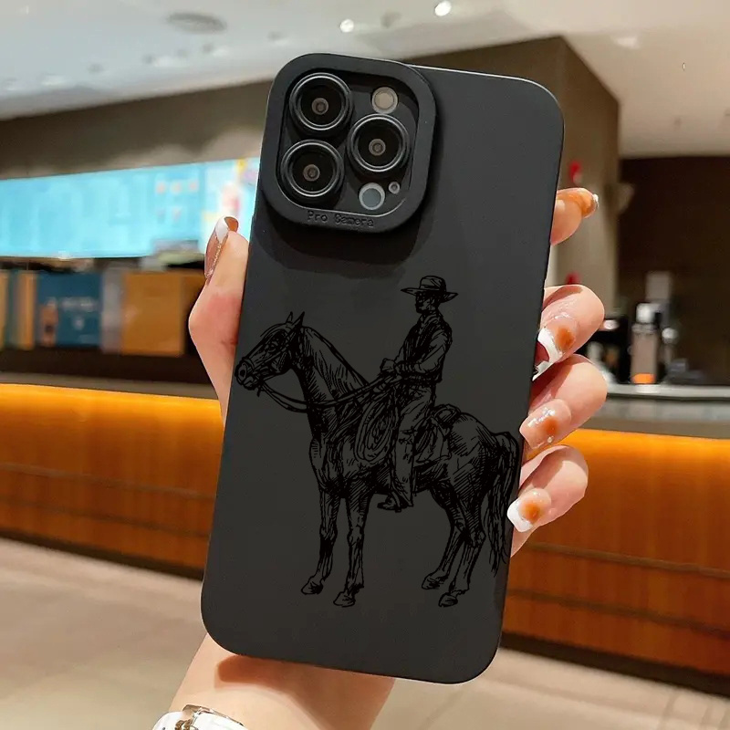 

The Action Of Sitting On The Horse Is Printed In Dustproof And Fall-proof Simple Tpu Black Mobile Phone Case Is Suitable For Iphone Case 11 12 13 15 15pro 15promax