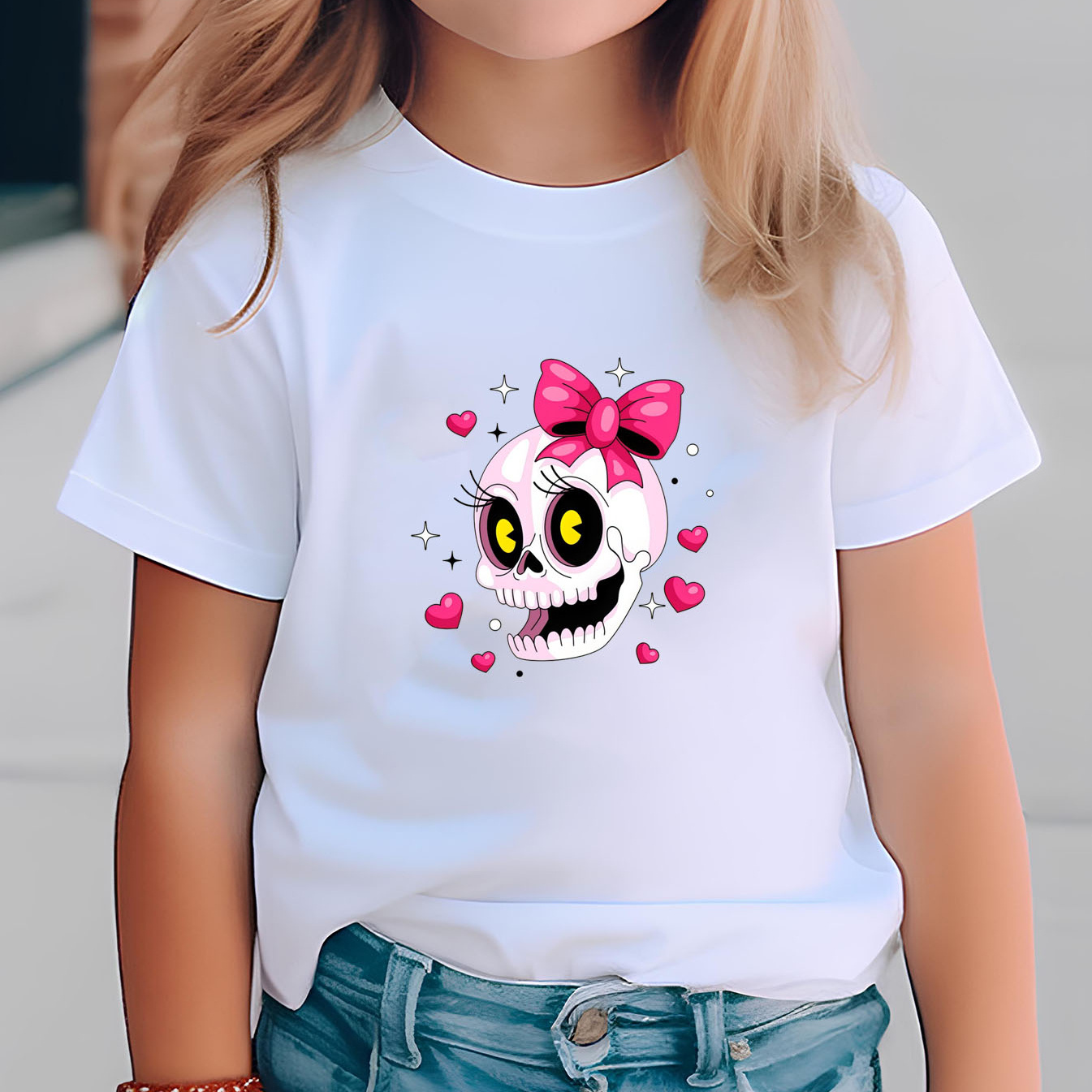 

Skull Print Crew Neck T-shirt Tees Girls Summer Clothes Gift