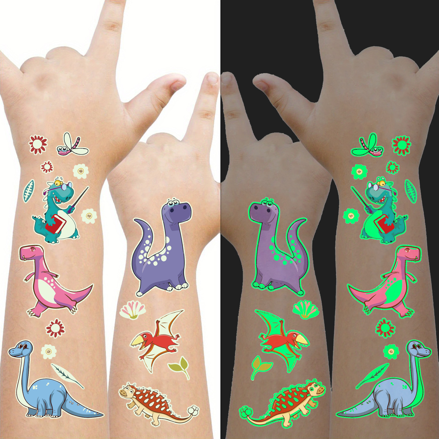 Tatouage Temporaire Enfant 400pcs Tatouages pour Enfants Fille Garçons  Tatouages Temporaires Imperméables Brillent Dans le Noir Tatouages  Dinosaures