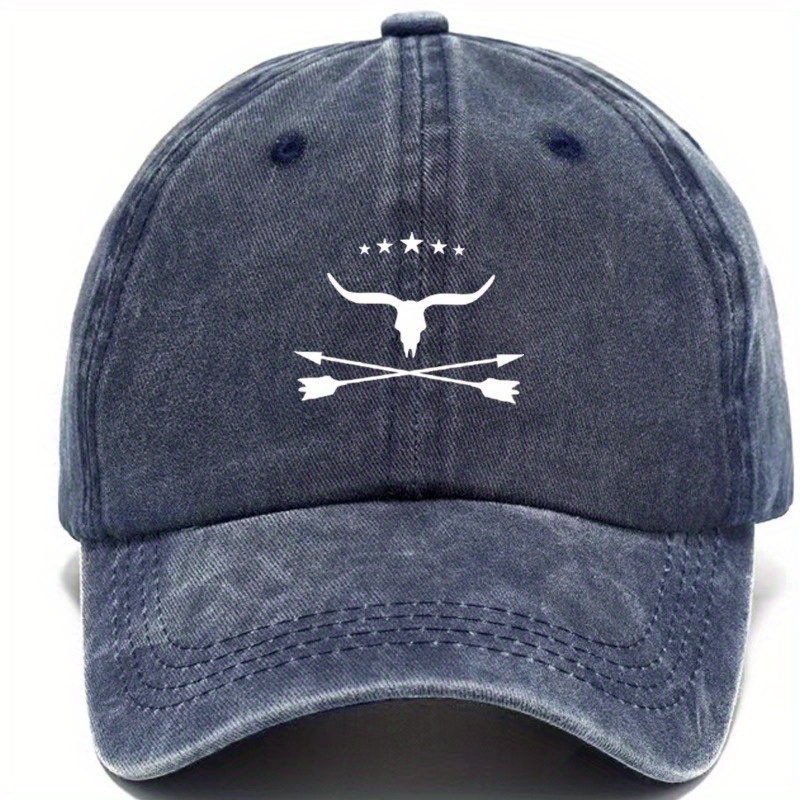 1pc Five-Star Bull Head Washed Cotton Printed Distressed Dad Hat, male Retro Baseball Temu