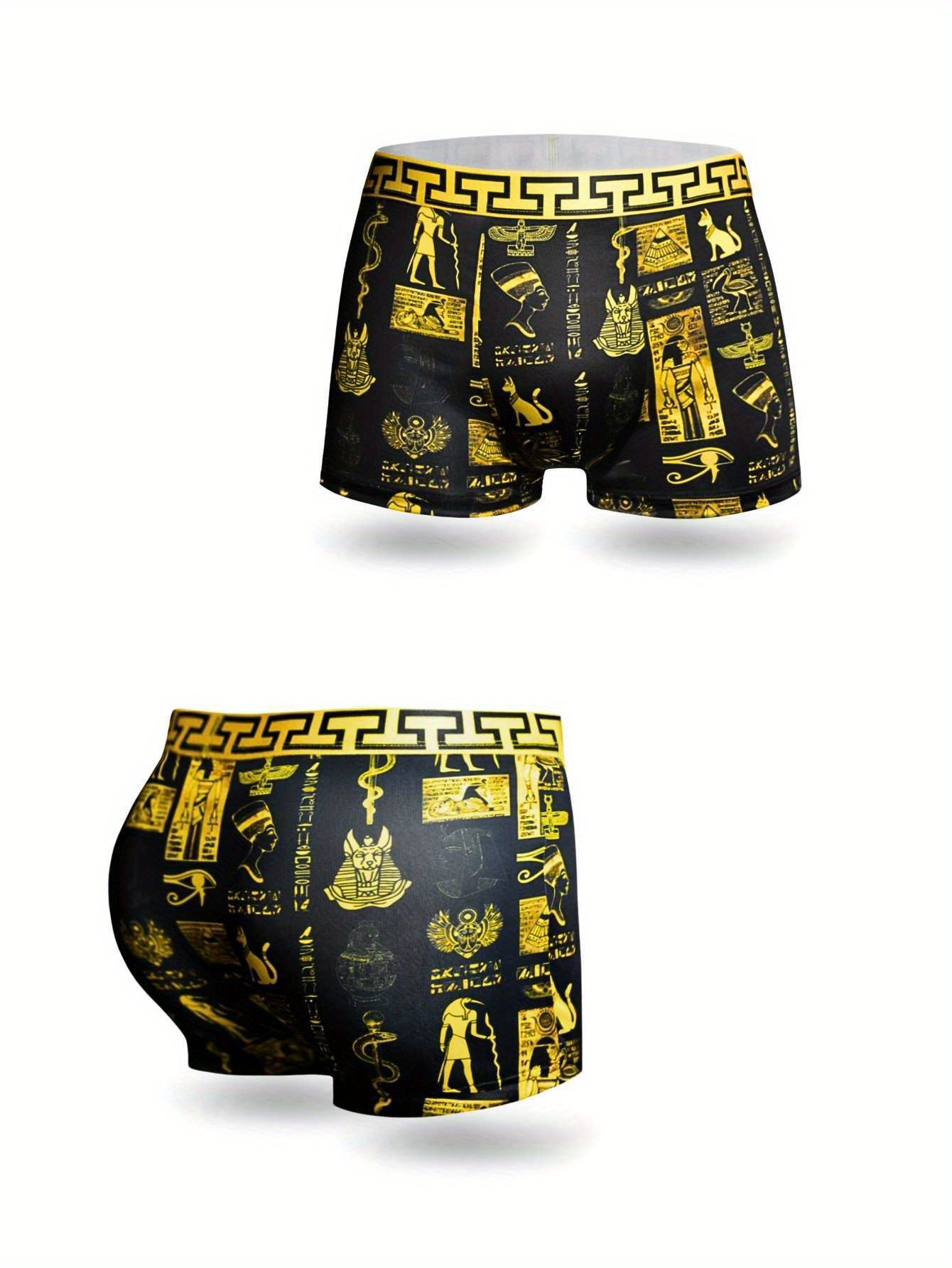 Men's Black Gold Egyptian Element Fashion Graphic Underwear - Temu