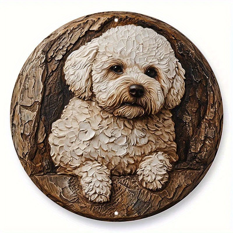 

1pc 8x8 Inch Spring Aluminum Metal Sign Faux Stained Glass Circular Wreath Sign Entrance Decoration Mothers Gifts Bichon Frise Themed Decoration G51