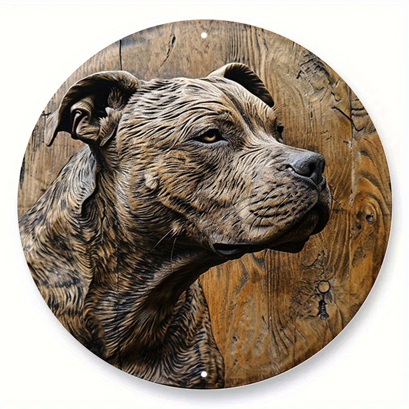 

1pc 8x8 Inch Spring Aluminum Metal Sign Faux Stained Glass Circular Wreath Sign Kitchen Decoration Gifts Pit Bull Terrier Themed Decoration G80