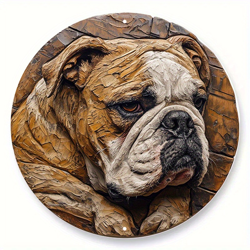 

1pc 8x8 Inch Spring Aluminum Metal Sign Faux Stained Glass Circular Wreath Sign Office Decoration Fathers Gifts English Bulldog Themed Decoration G61