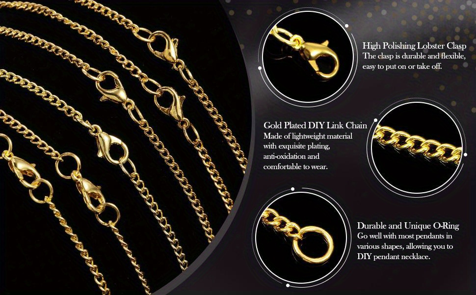 24pcs necklace chains golden plated diy link chain necklace with lobster clasps for women   making supplies details 0