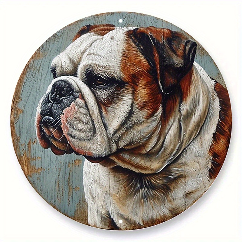 

1pc 8x8 Inch Spring Aluminum Metal Sign Faux Stained Glass Circular Wreath Sign Office Decoration Valentine's Day Gifts English Bulldog Themed Decoration G63