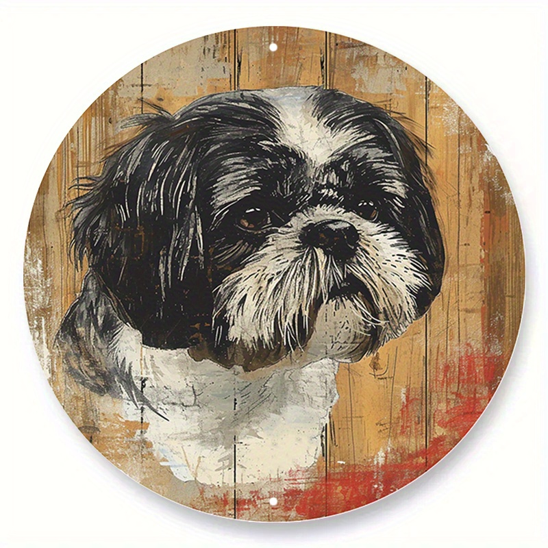

1pc 8x8 Inch Spring Aluminum Metal Sign Faux Woodblock Print Circular Wreath Sign Apartment Decoration Men Gifts Pug Dog Themed Decoration G114