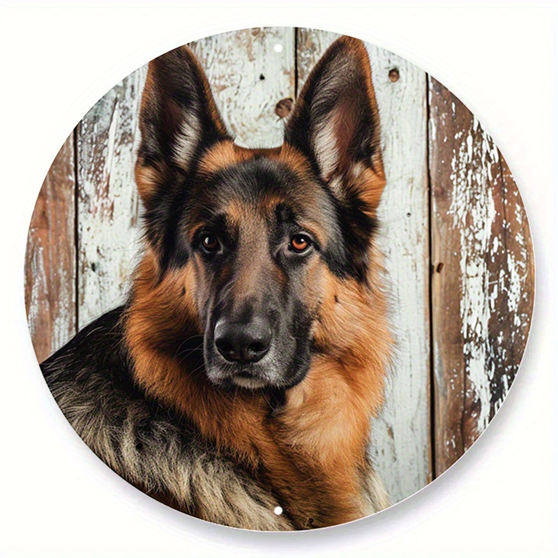 

1pc 8x8 Inch Spring Aluminum Metal Sign Faux Woodblock Print Circular Wreath Sign Entrance Decoration Men Gifts German Shepherd Themed Decoration G136