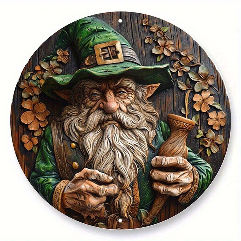 

1pc 8x8 Inch Spring Aluminum Metal Sign Faux Woodblock Print Circular Wreath Sign Garden Decoration Pet Lovers Gifts Leprechaun St. Patrick's Day Themed Decoration