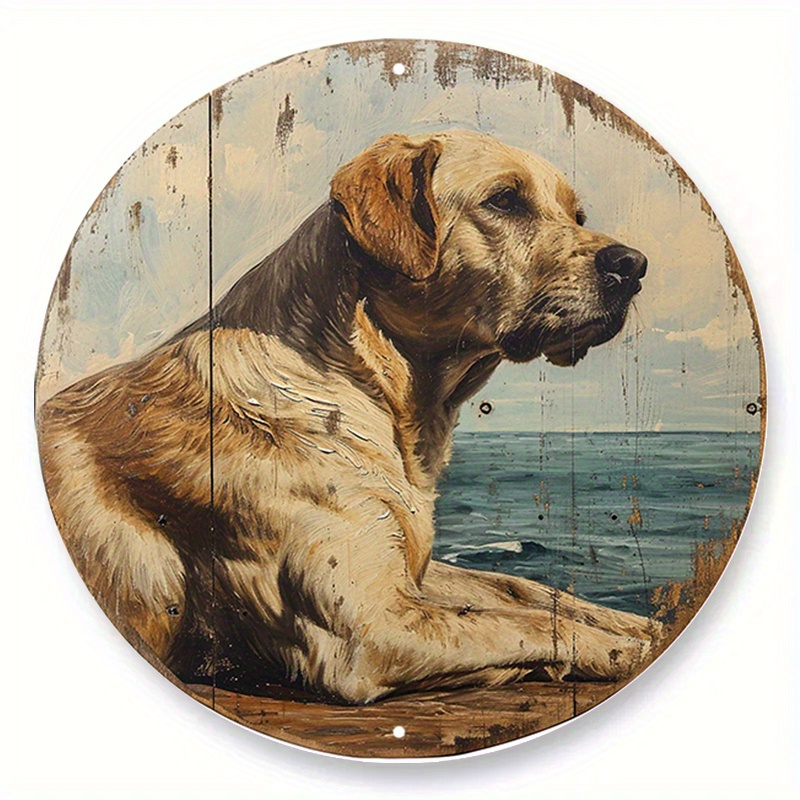 

1pc 8x8inch (20*20cm) Spring Aluminum Metal Sign Faux Woodblock Print Circular Wreath Sign Office Decoration Pet Lovers Gifts Labrador Themed Decoration