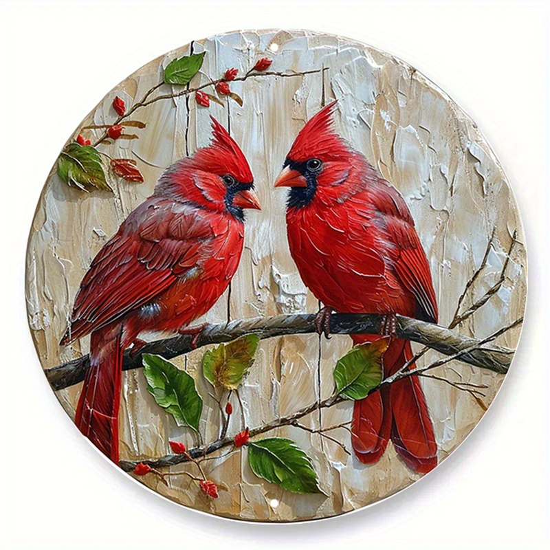 

1pc Spring Aluminum Metal Sign, Vintage Tin Circle Wreath Sign, Apartment Decoration Women Gifts Cardinals Themed Decoration 8x8 Inch 20x20cm