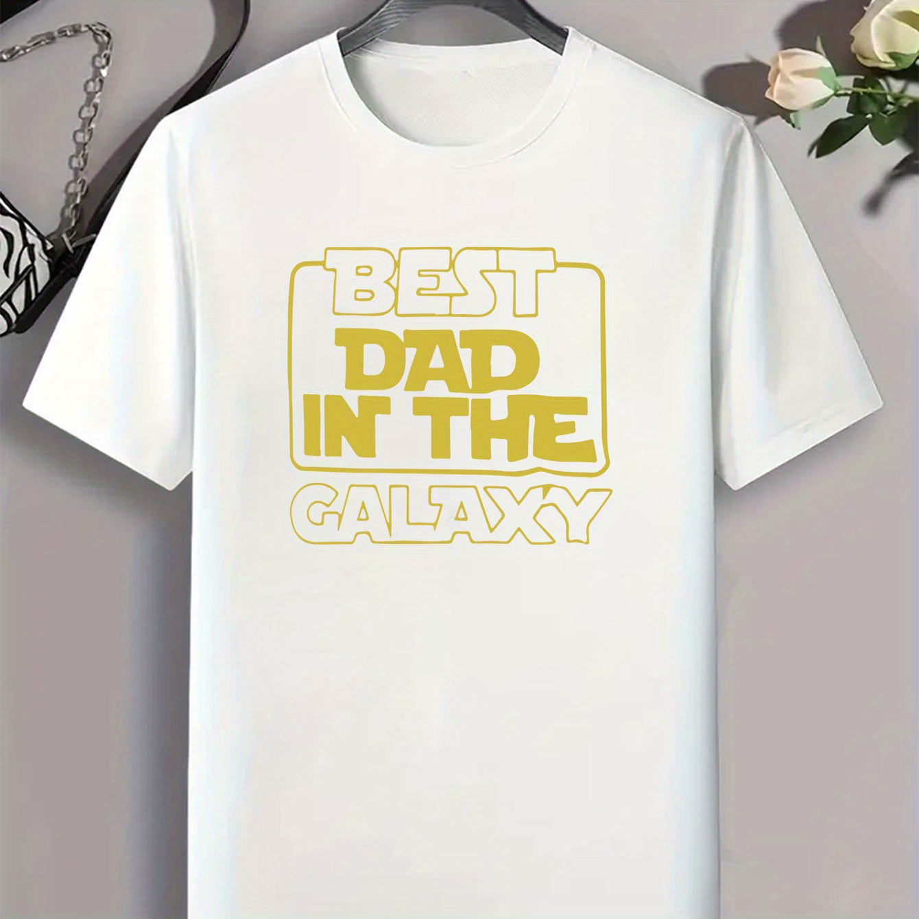 

best Dad In The Galaxy" Letters Print Casual Crew Neck Short Sleeves For Men, Quick-drying Comfy Casual Summer T-shirt For Daily Wear Work Out And Vacation Resorts