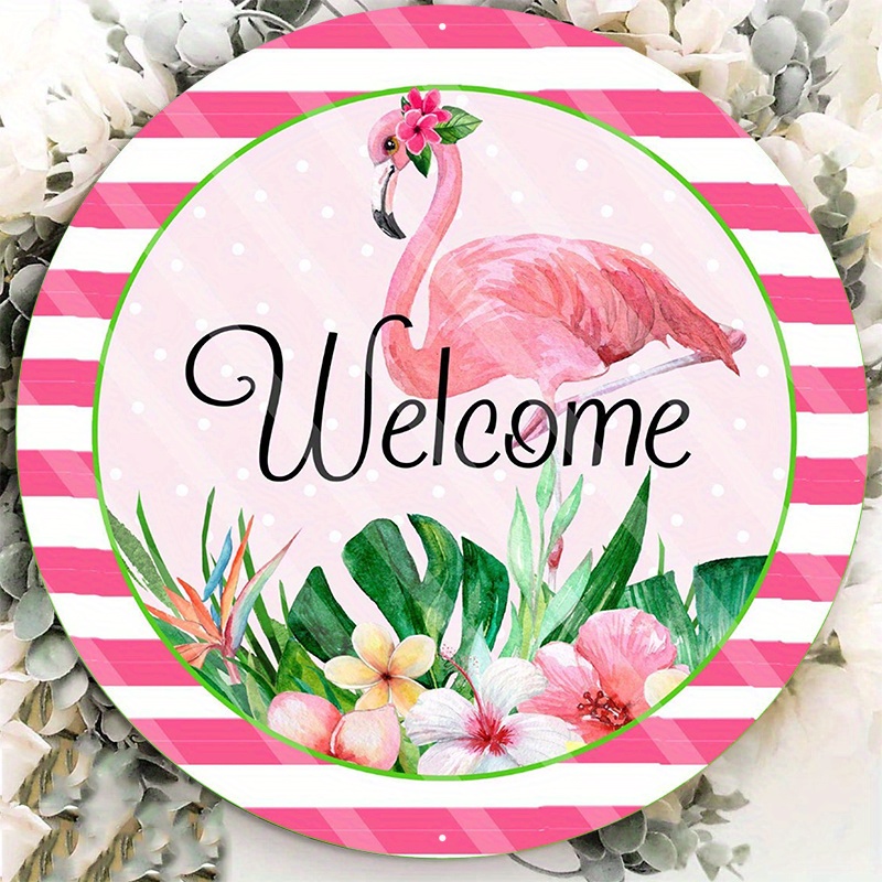 

1pc 8x8inch Aluminum Metal Sign Round Pink Flamingo Wreath Sign, Signs For Wreaths, Wreath Enhancement 2933