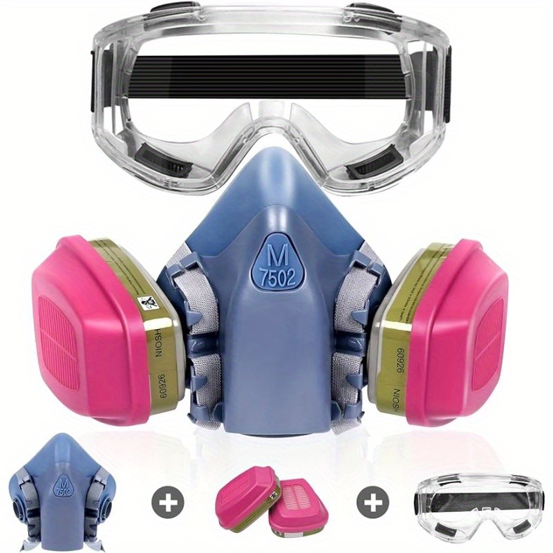Máscara respiradora, máscara de gas de media cara con gafas de seguridad,  reutilizable, protección respiratoria profesional contra polvo, productos
