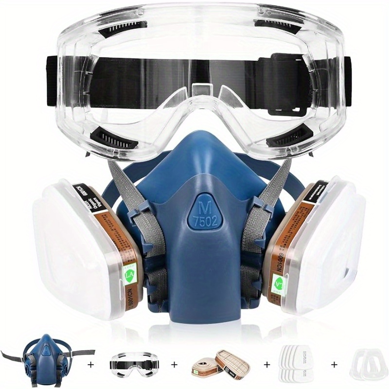 Respirateur réutilisable Demi-masque 6200 Masque à gaz Protection  respiratoire Respirateurs avec lunettes de sécurité pour peinture Soudage à  la vapeur organique Polissage Travail du bois et autres pr