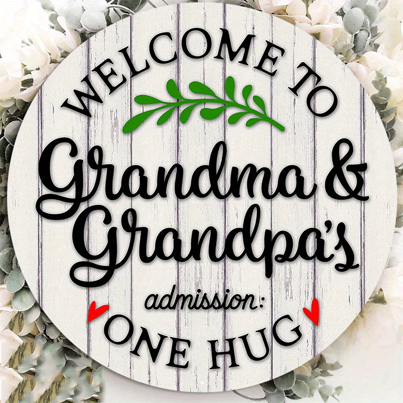 

1pc 8x8inch Aluminum Metal Sign, Welcome To Grandma And Grandpa's Wreath Sign, Wall Door Decorative Wreath Sign, For Bedroom Bathroom Home Restaurant Cafe Garage Decor