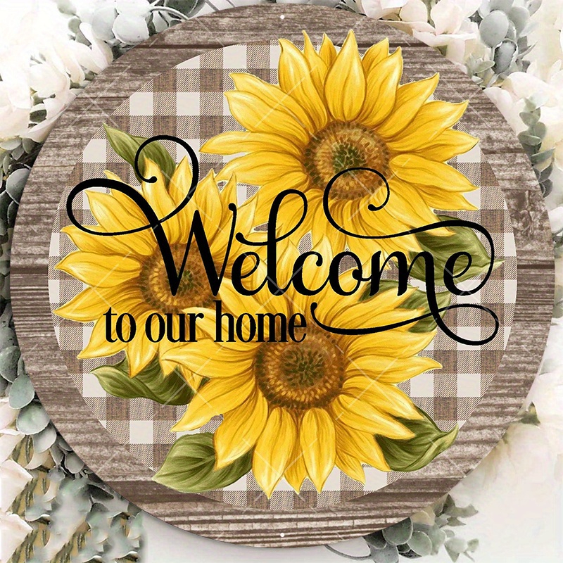 

1pc 8x8inch Aluminum Metal Sign Welcome Wreath Sign, Metal Wreath Sign, Signs For Wreaths, Sunflower Wreath Sign, Round Wreath