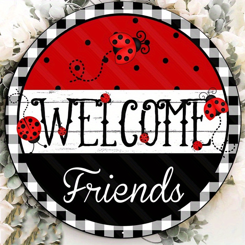 

1pc 8x8inch Aluminum Metal Sign, Welcome Friends Ladybug Wreath Sign, Wall Door Decorative Wreath Sign, For Bedroom Bathroom Home Restaurant Cafe Garage Decor