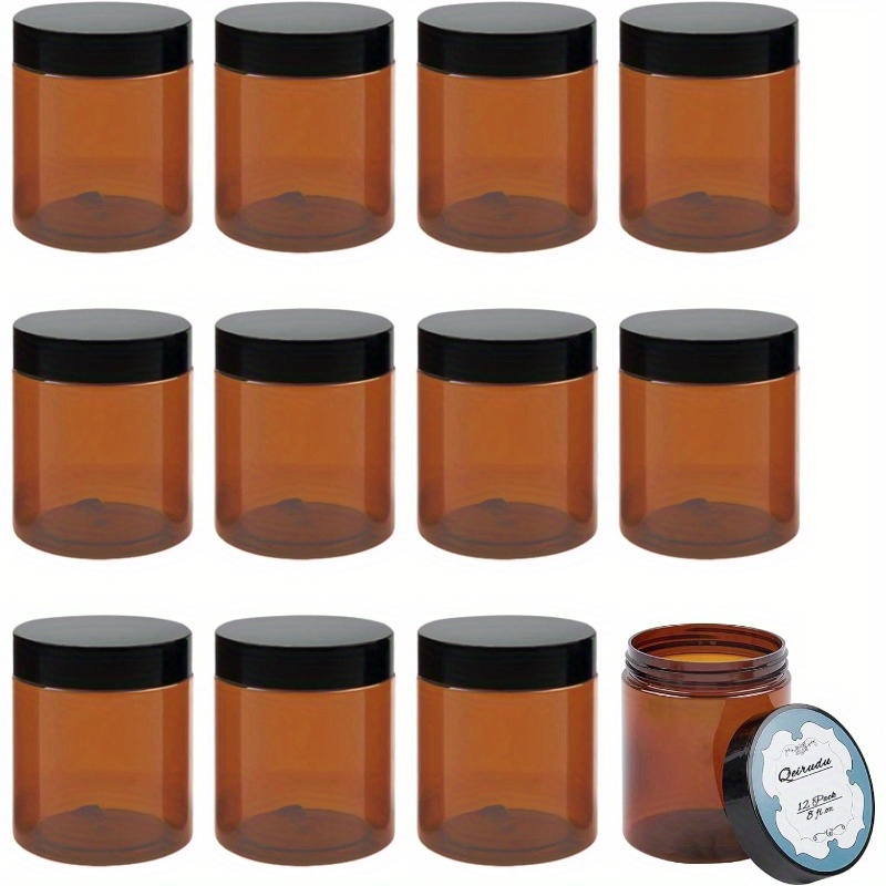 

12pcs 8 Oz Plastic Jars With Lids And Labels, Durable Containers For Body Butter, Creams, Lotion, Essential Oils