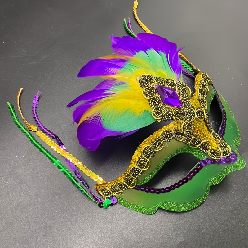 1pc Máscara Carnaval Plumas Falsas Coloridas Máscara Mardi - Temu