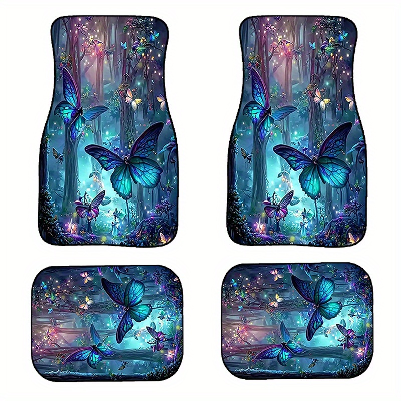 

4pcs Forest Butterfly Pattern Car Floor Mats, Absorbent Non-slip Anti-fouling Floor Mats, Front And Rear Floor Mat, Car Interior Protection Decoration
