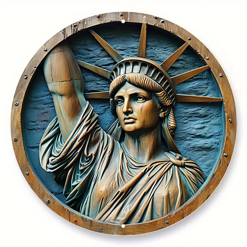 

Décoration De Bureau En Forme De Couronne Circulaire Peinte Et Sculptée En Faux Bois En Aluminium De Printemps De 20x20 Cm (8x8 Pouces) Cadeaux Pour Hommes Statue De La Liberté Américaine