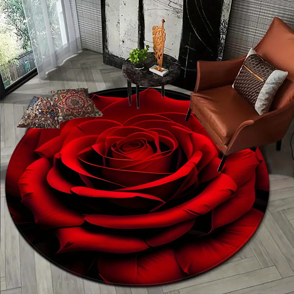 TEMU Includes 2 Non-slip Mats, Valentine's Day Round Rug - Soft Flannel,, Ideal For Decorating Bedrooms And Living Rooms