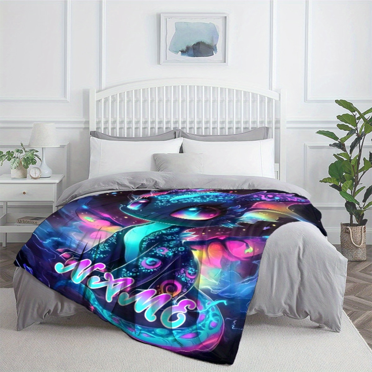 TEMU 1pc Couverture Portable Personnalisée Fluorescent - Léger pour Canapé, Voyage, Camping, Lit, Salon, Bureau et Chambre - Couverture à Impression