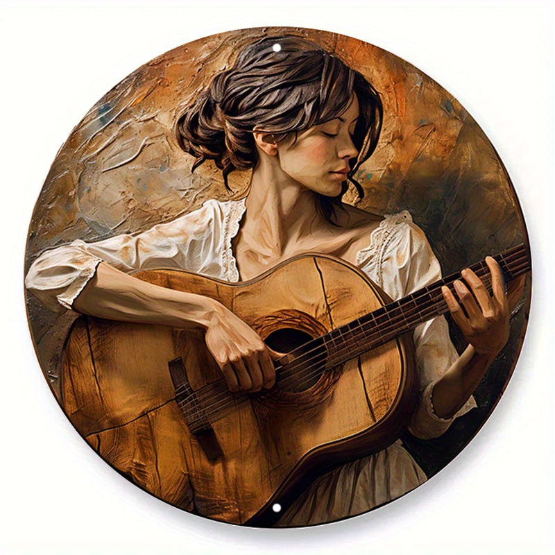 

1pc 8x8 Inch Spring Metal Sign Faux Wooden Carved Painted Circular Wreath Sign Living Room Decoration Mother's Day Gifts Music Themed Decoration