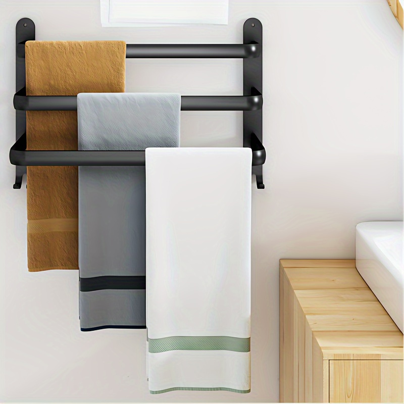 Black Towel Rack Double Rod Hook Towel Rack Wall Mount Space - Temu