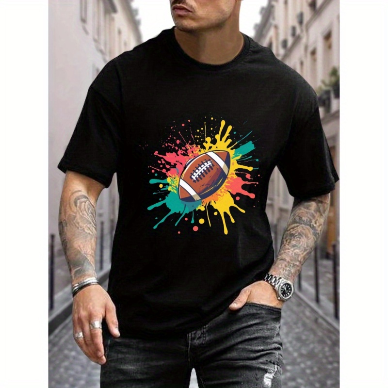 

Color Splash Football Print T Shirt, Tees For Men, Casual Short Sleeve T-shirt For Summer