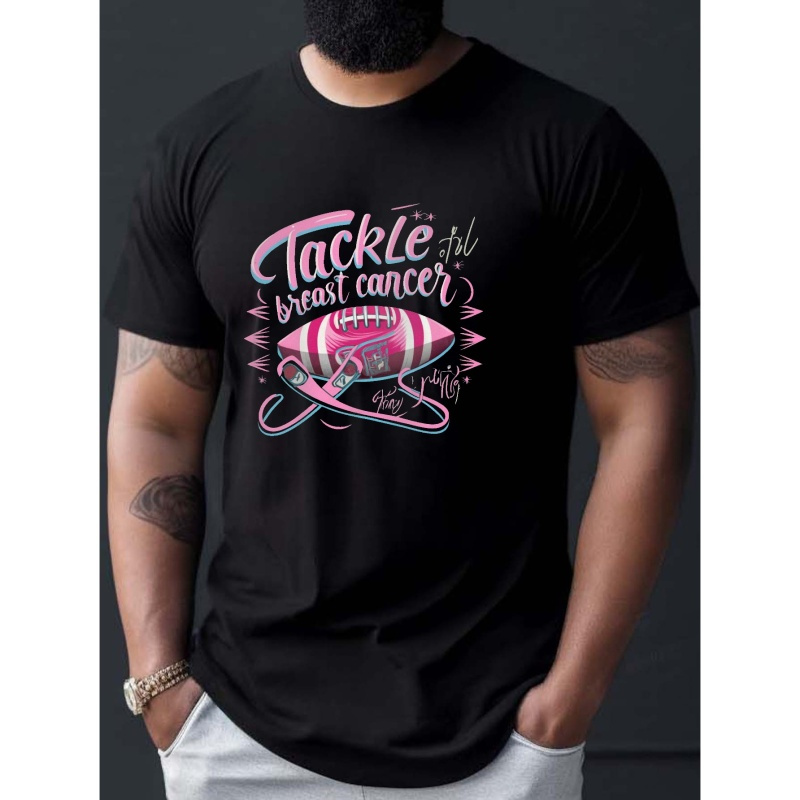 

Tackle Breast Cancer Print T Shirt, Tees For Men, Casual Short Sleeve T-shirt For Summer