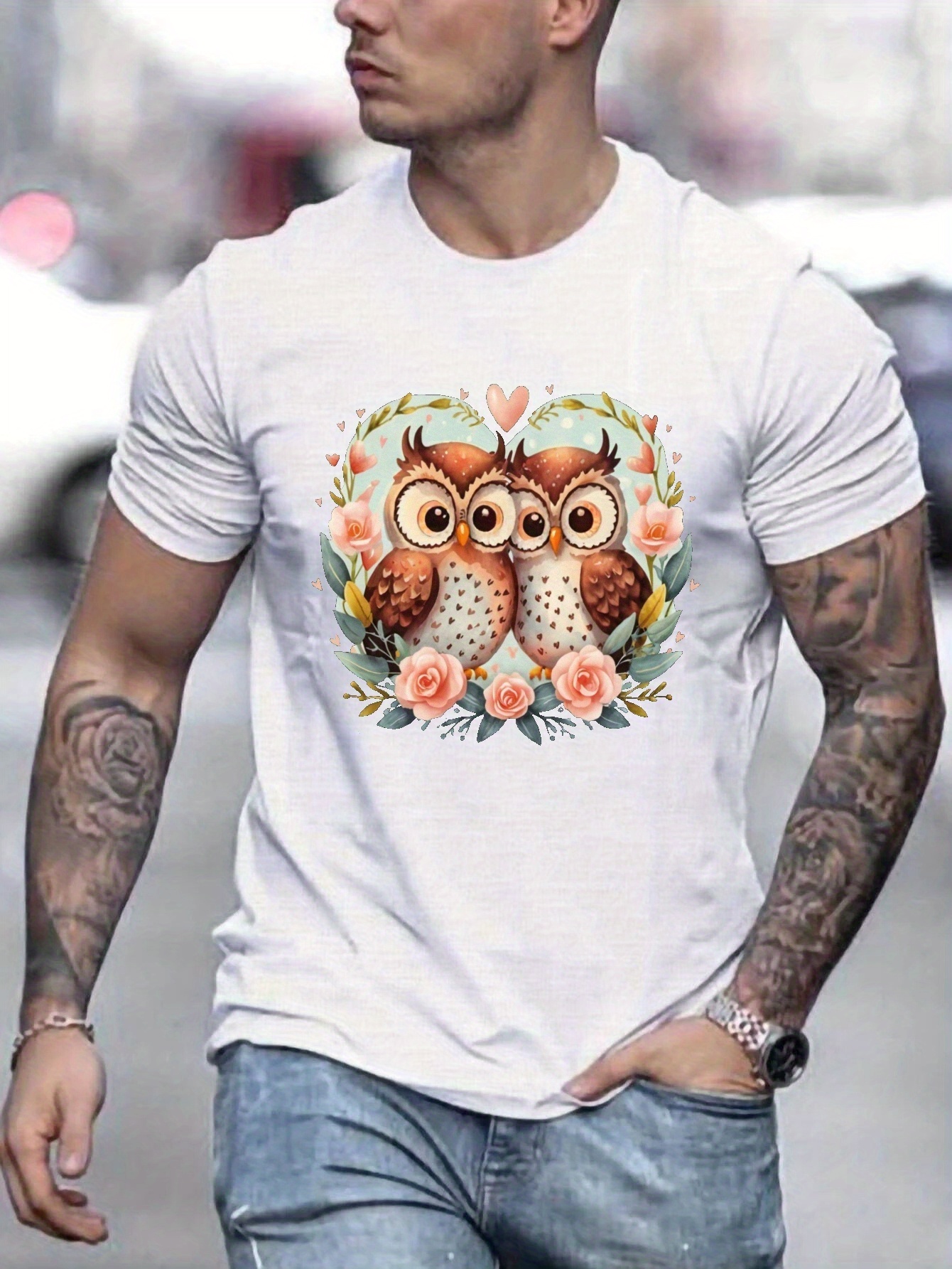 T-Shirt Homme I Jeans By Buffalo - Graphique Hibou (Owl) - Manches Longues - Taille XL