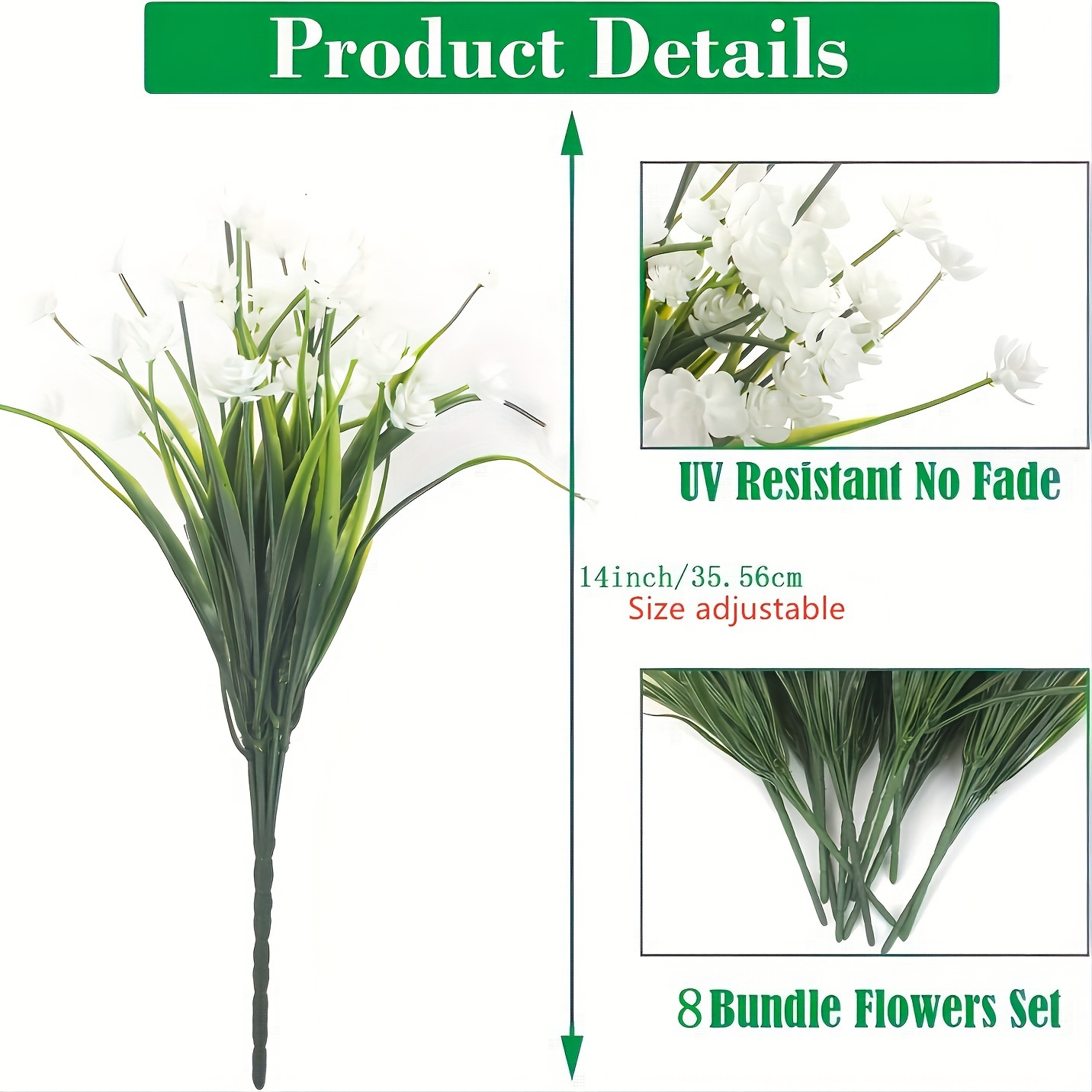 Image of 8 Bundles Of Uv Resistant Artificial Flower Shrubs For Indoor And Outdoor Decor - Perfect For Weddings, Engagements, And Celebrations (white)