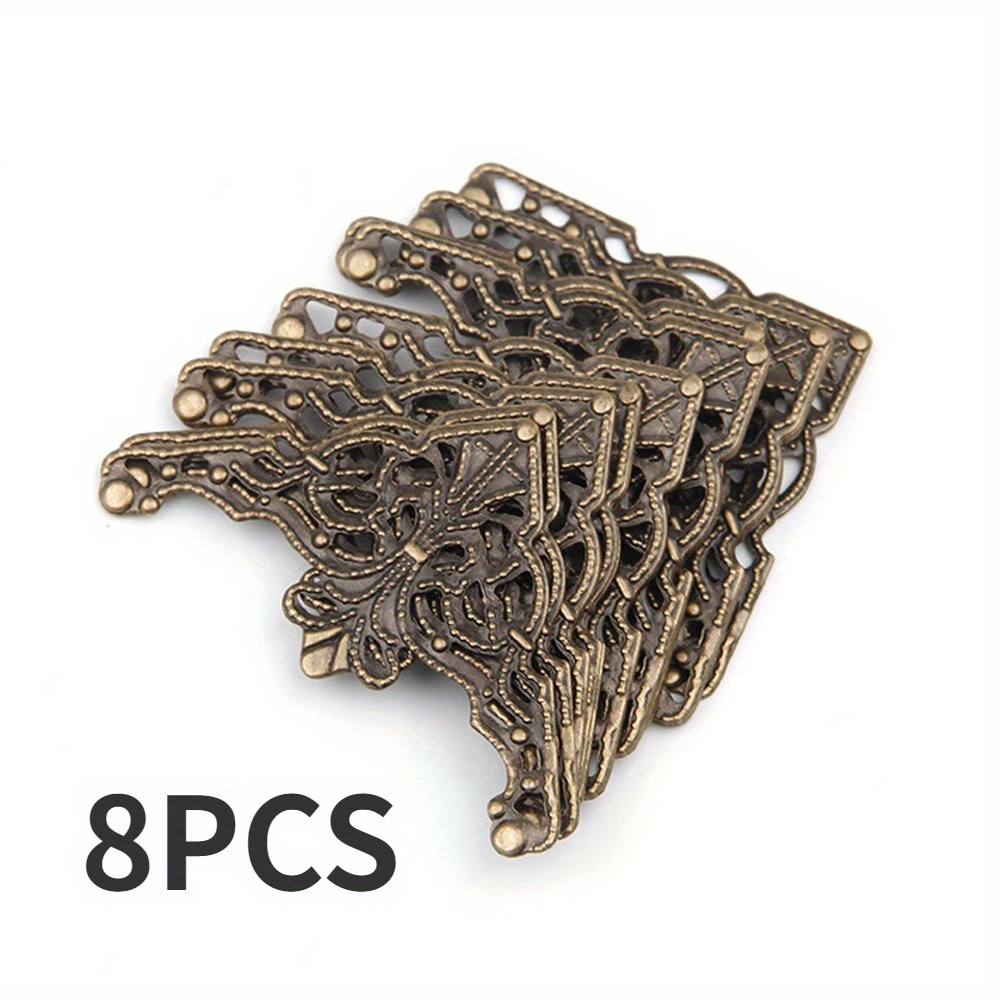 TEMU 8pcs Antique Corner Brackets Metal Jewelry Wooden Box Photo Frame Decorative Protectors Cover Furniture Hardware Accessories Wooden Box