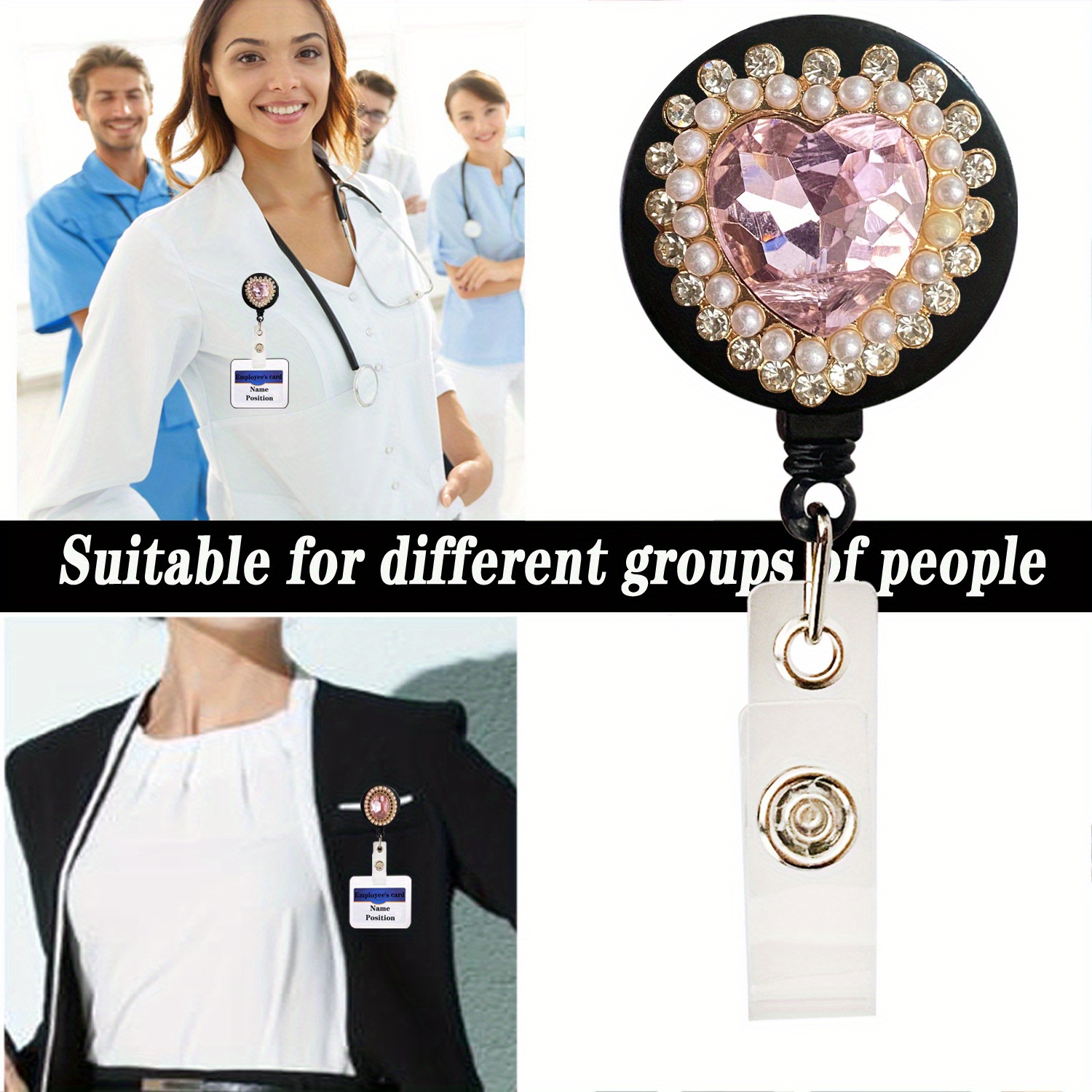  3PCS Bling Rhinestone Nurse Badge Reel Retractable Nurse ID Badge  Holder with Alligator Clip,Diamond Heart Badge Reel for Nurse  Students,Doctor : Office Products