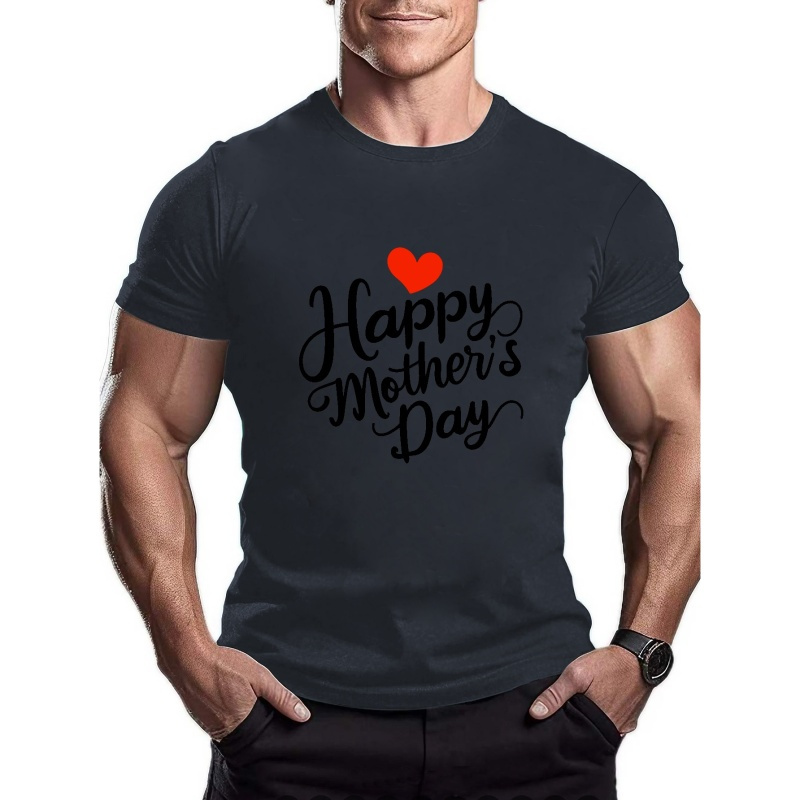 

Mother's Day Print Men's Short Sleeve T-shirts, Comfy Casual Breathable Tops For Men's Fitness Training, Jogging, Men's Clothing