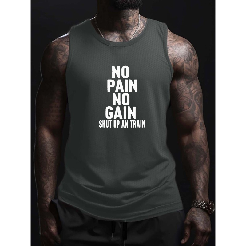 

Stylish Slogan No Pain No Gain Print Men's A Shirts, Casual Breathable Comfy Sleeveless Tank Tops, Quick Drying Sports Vest, Men's Summer Clothes Outfits