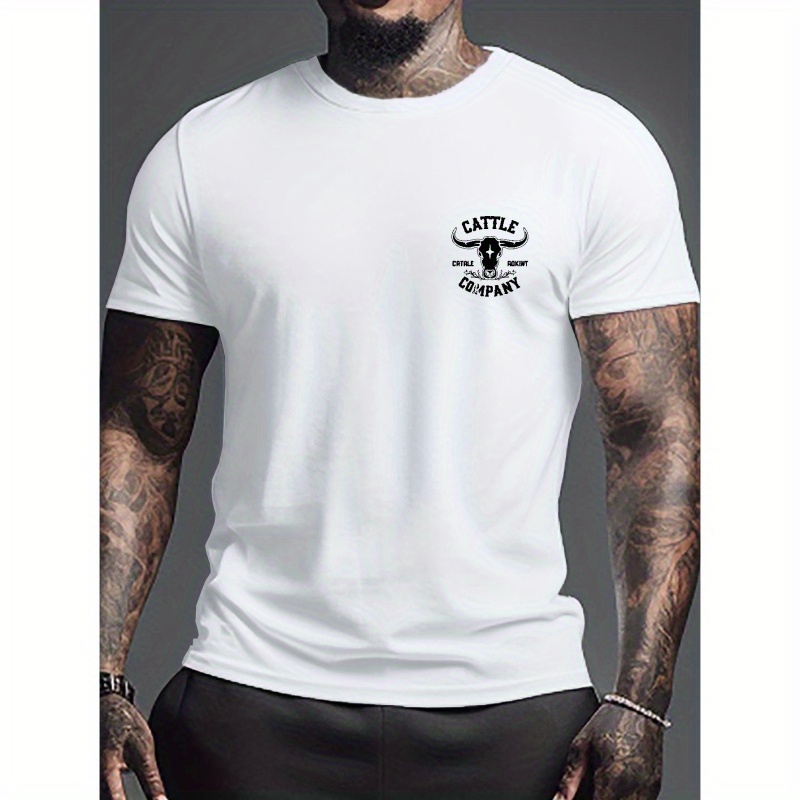 

Cattle Print Men's Short Sleeve T-shirts, Comfy Casual Breathable Tops For Men's Fitness Training, Jogging, Men's Clothing