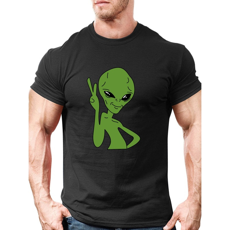 

Plus Size Creative Alien Pattern Men's Trendy T-shirt For Summer Outdoor, Gift For Men, Men's Clothing