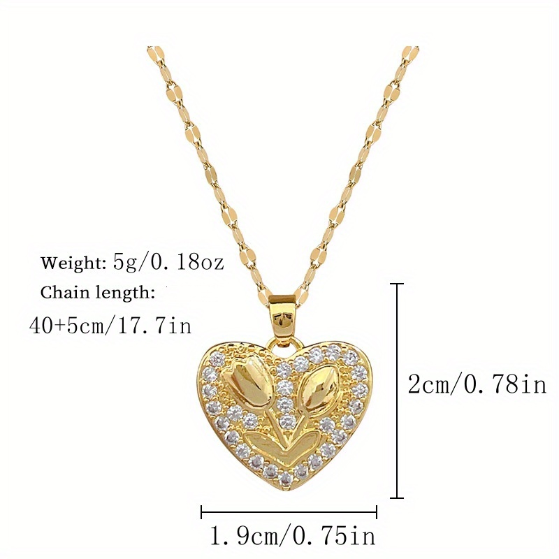 1pc rhinestone heart with rose stainless steel chain necklace for girls elegant jewelry gift details 1