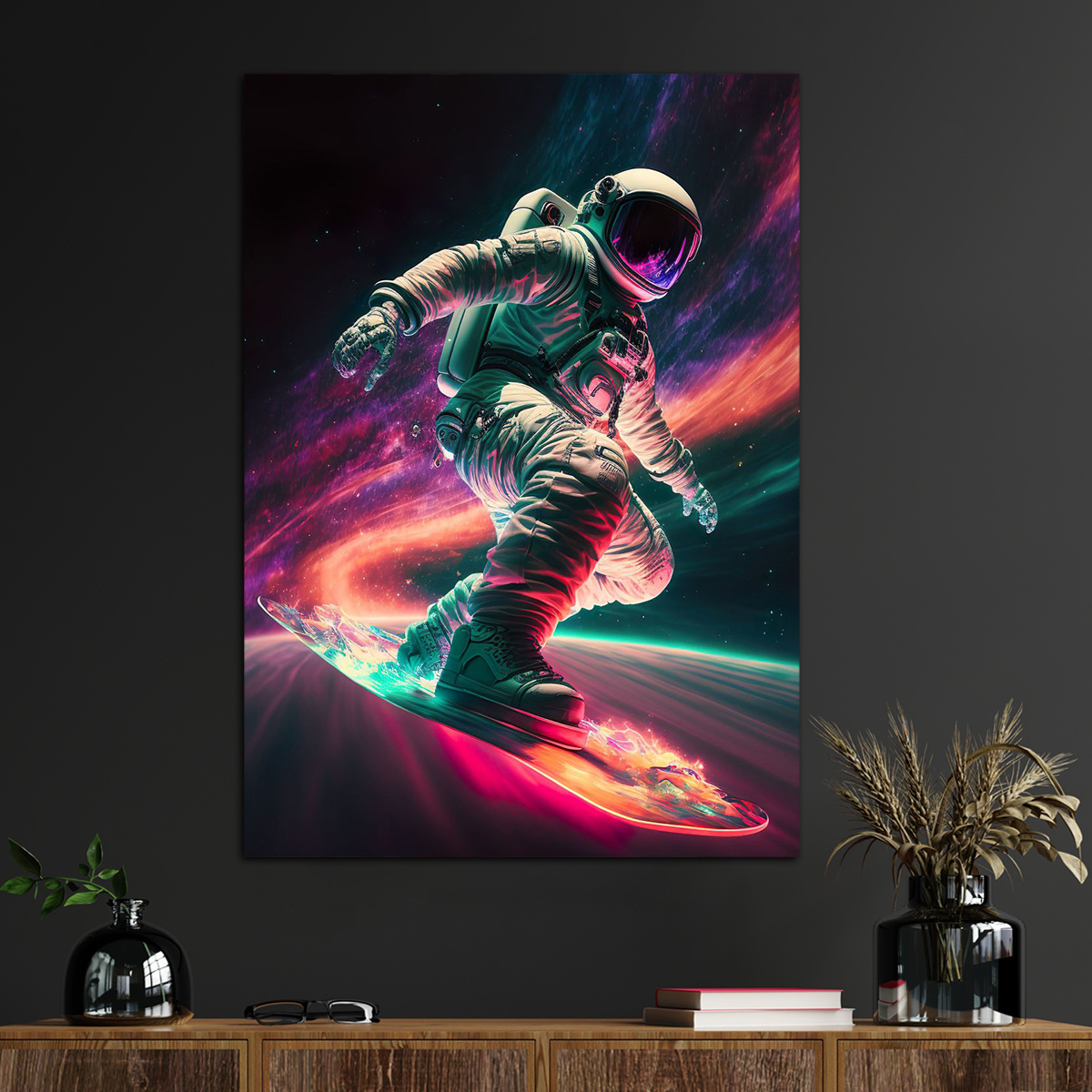 1pc A Cosmic Illustration of An Astronaut Riding A Hoverboard Through Space  Poster Canvas Wall Art for Home Decor, Perfect for Any Urban Personality W