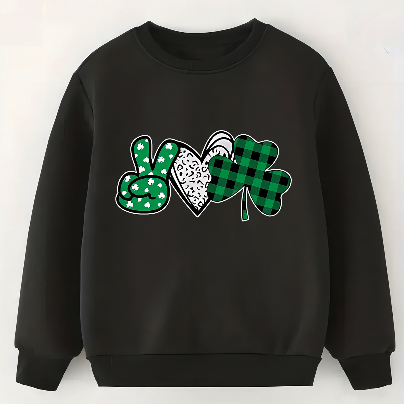

Girls Clover Pattern Crew Neck Sweatshirt For Outdoor Activities St. Patrick's Day