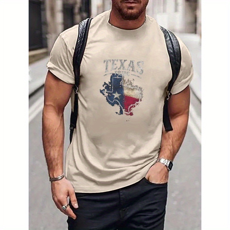 

Texas Print T Shirt, Tees For Men, Casual Short Sleeve T-shirt For Summer