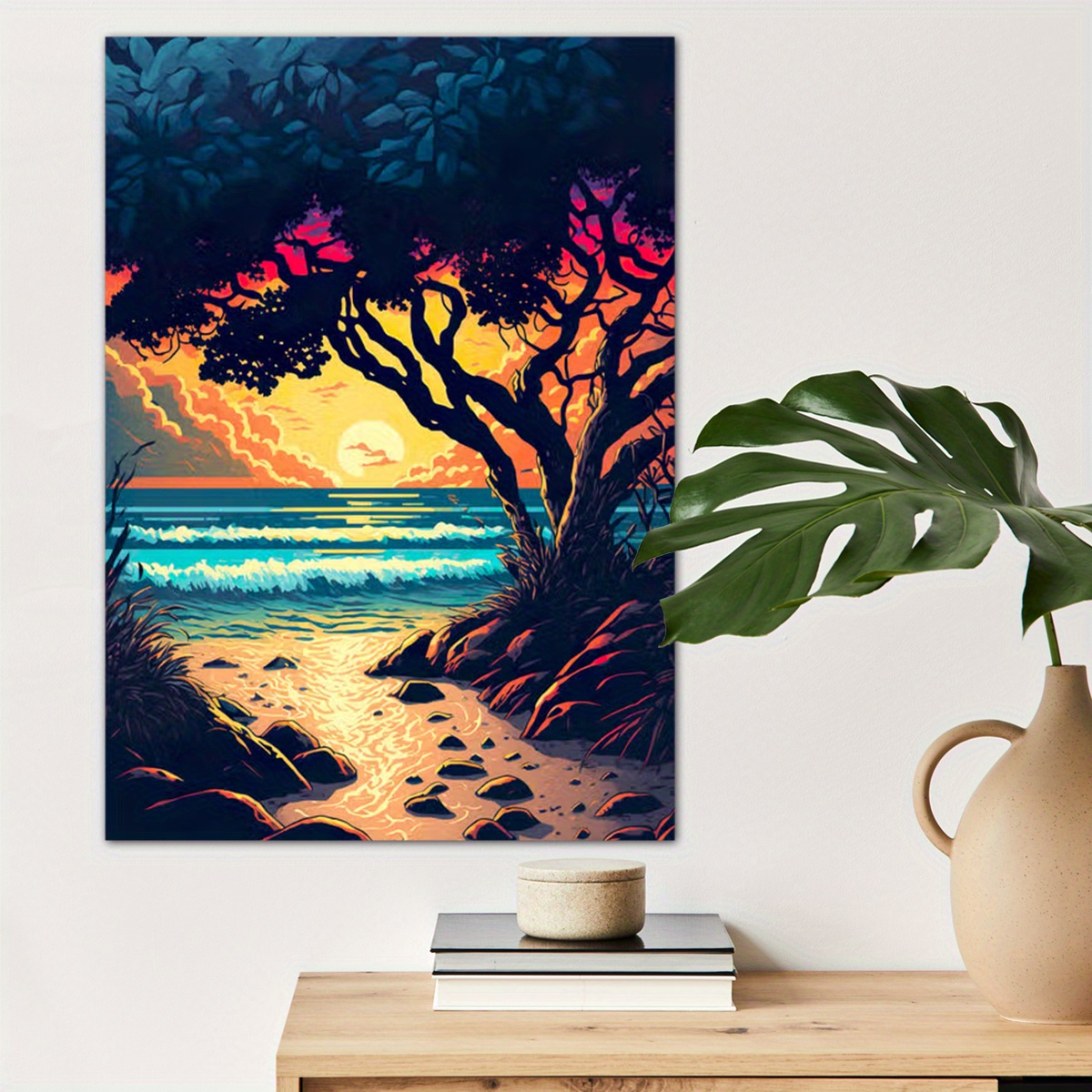 pintura de playa de noche