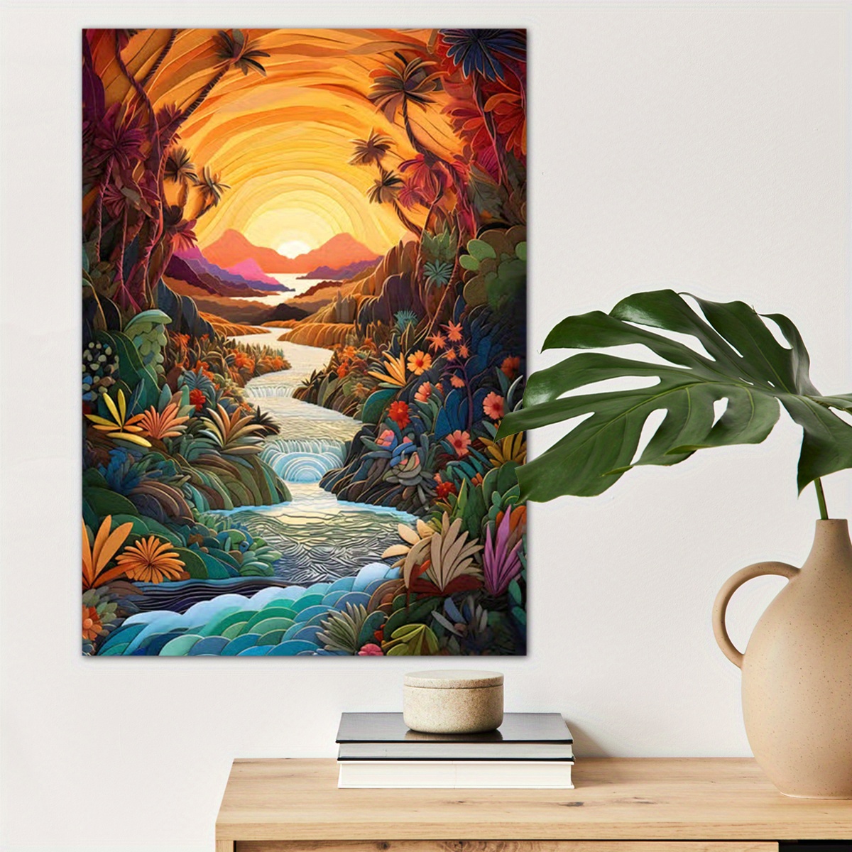 

1pc Sunset Over The River Poster Canvas Wall Art For Home Decor, 3d Effect Poster Wall Decor High Quality Canvas Prints For Living Room Bedroom Kitchen Office Cafe Decor, Perfect Gift And Decoration