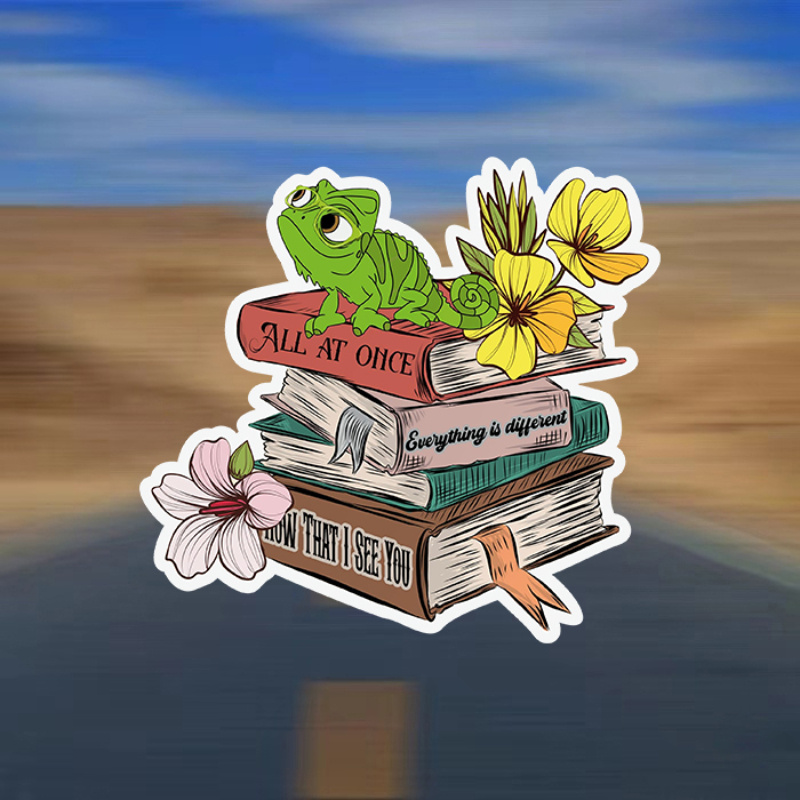 

1pc Book And Chameleon Design Car Decoration Sticker, Car Bumper Sticker, Waterproof Vinyl Stickers