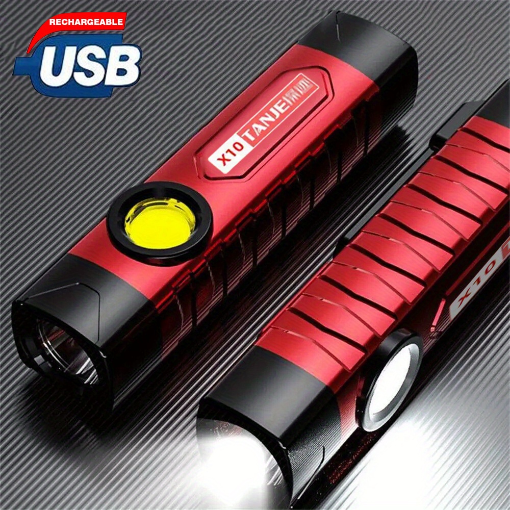 

1pc Portable Led Flashlight, Mini Cob Work Light, Usb Rechargeable Camping Torch With Clip, Fishing Lantern For Outdoor