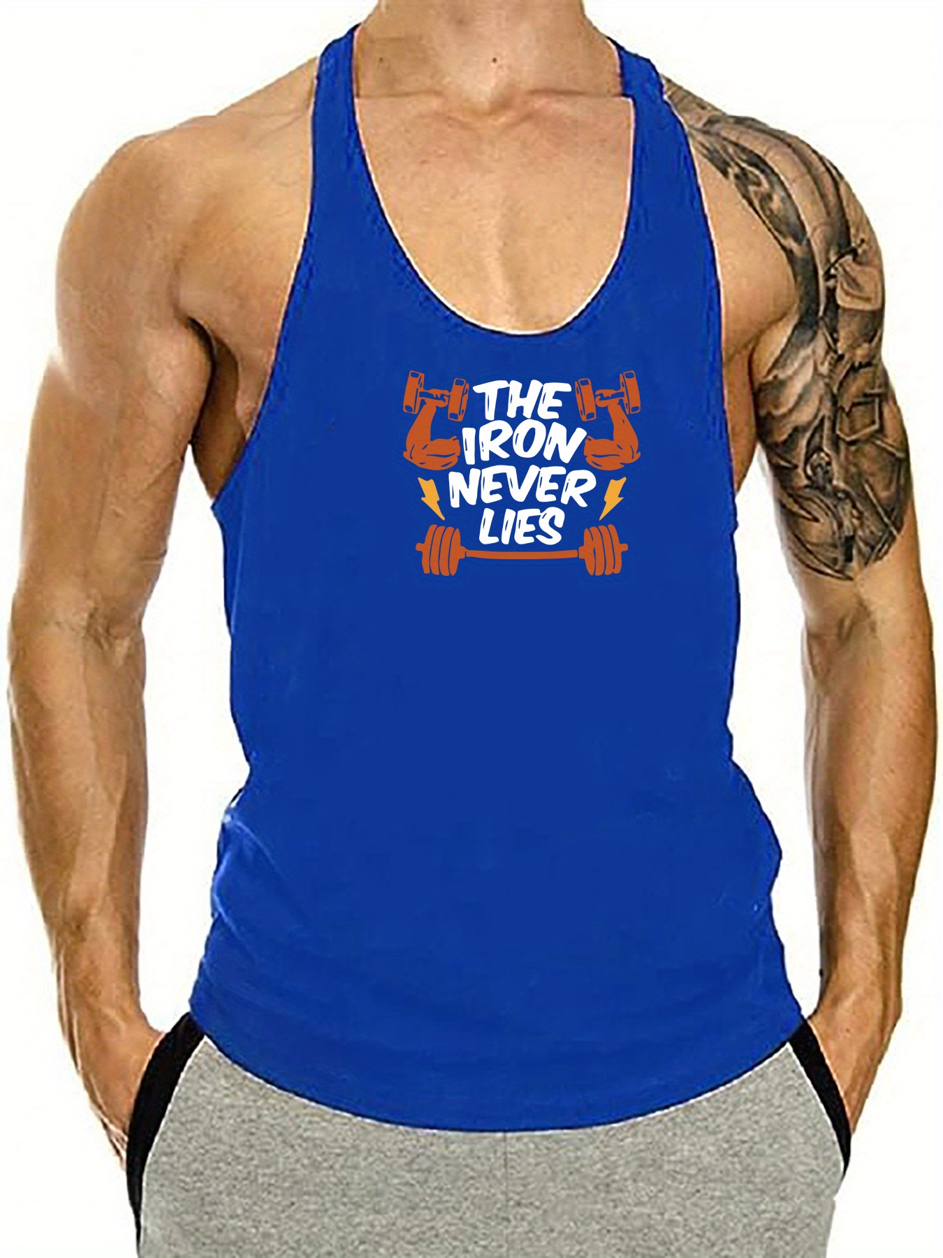 Iron Never Lies Strong Arms Barbell Graphic Print Men's - Temu